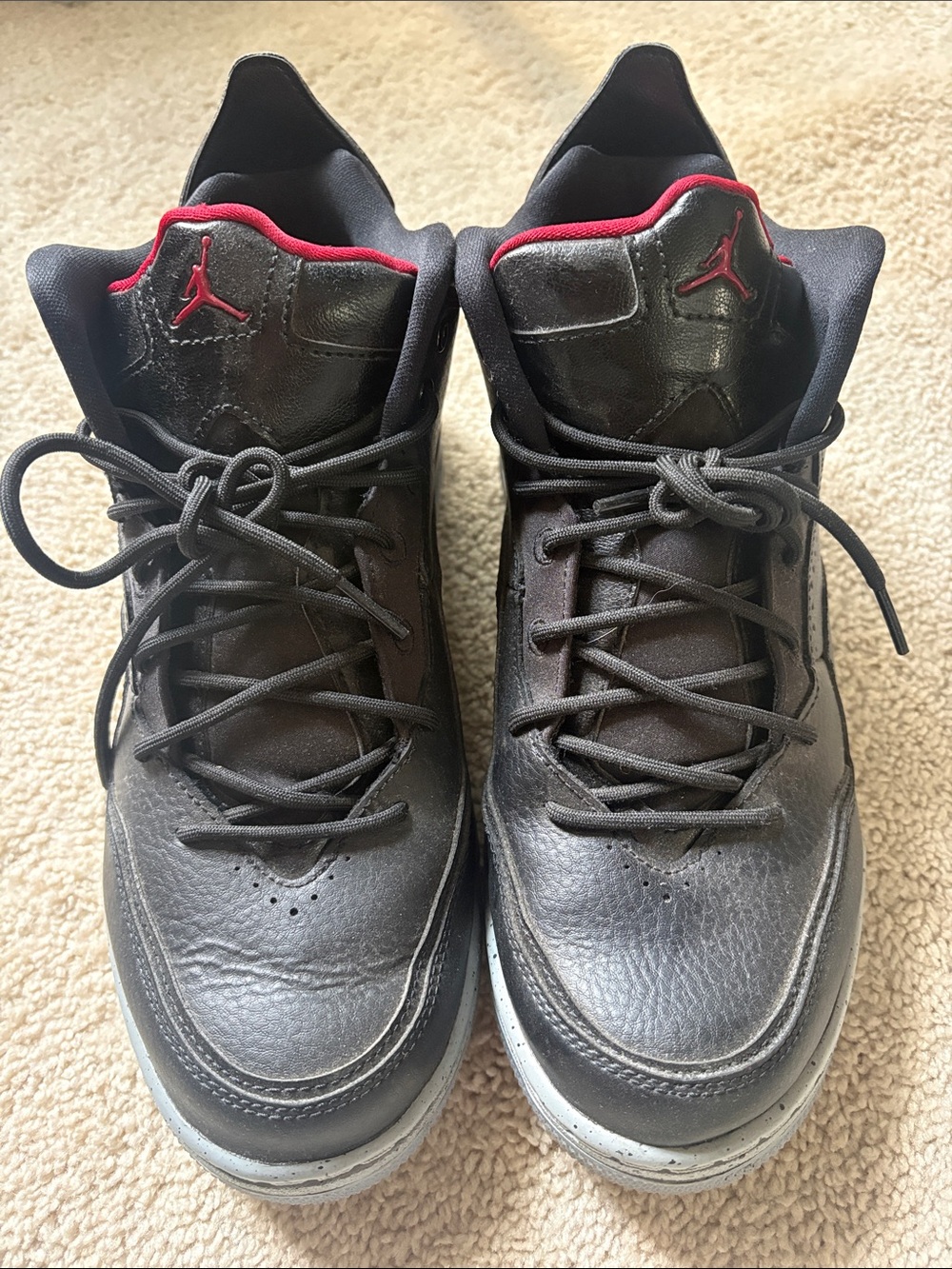 Jordan Men's Black Leather Basketball Shoes with Red Trim